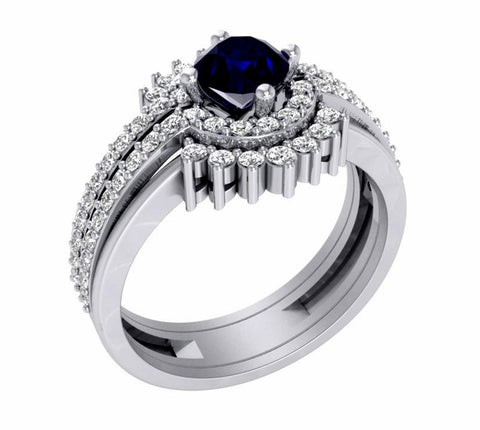 Excellent I1/G 0.80Ct Natural Diamond 14K Solid Gold Prong Set Bridal Engagement Ring Set Band 12.20MM