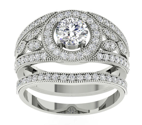 I1/G 1.75Ct Not Enhanced Diamond Designer Bridal Ring Engagement Set Band 14Kt White / Yellow / Rose Gold
