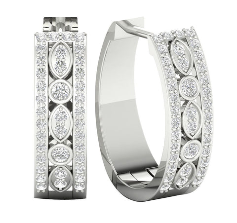 I1/G Real 0.75Ct Diamond Jewelry Solid 14K White Gold Comfort fit Polished Shiny Prong & Bezel Hoop Huggies Earrings