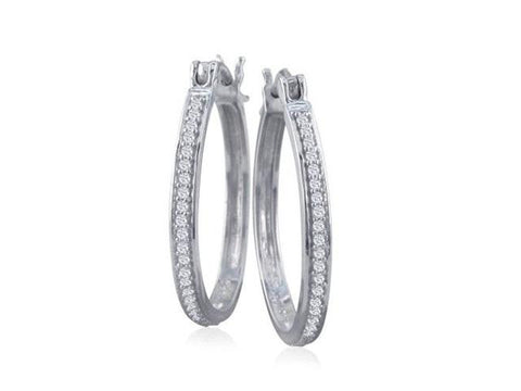 I1/G Sparkly 0.60CTW Genuine Diamond Jewelry 14Kt White Gold Hoops Huggies Earrings Pave Set