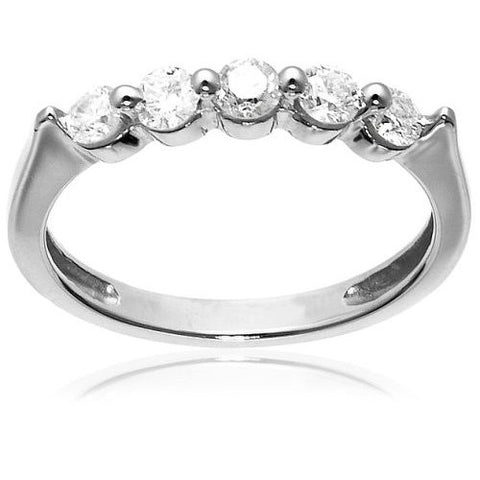 Prong Set I1/G 1.01Ct Genuine Diamond Jewelry 14K Solid Gold Excellent Five Stone Engagement Ring Band