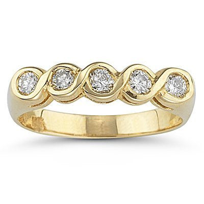Bezel Set I1/G 0.75Ct Sparkly Genuine Diamond Solid 14Kt Yellow Gold 5 Stone Engagement Wedding Ring Band 4.75MM