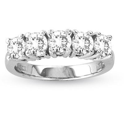 Excellent I1/G 1.01Ct Round Brilliant Cut Diamond 14K White / Yellow / Rose Gold Five Stone Anniversary Wedding Ring Band