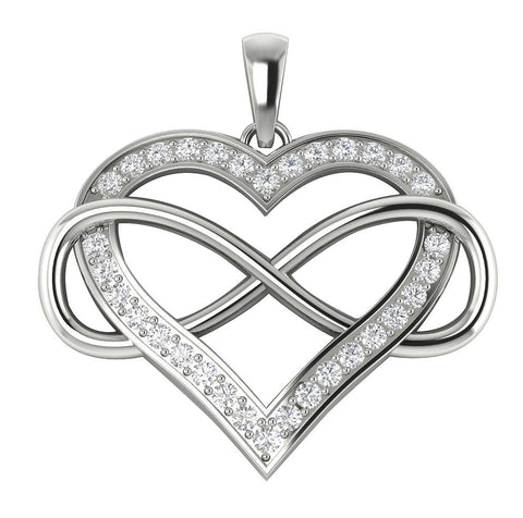 I1/G 0.60Ct Round Brilliant Cut Diamond 14Kt White / Yellow / Rose Gold Infinity Love Of Heart Pendant Necklace