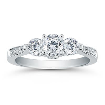 I1/G 0.70Ct Not Enhanced Diamond Jewelry 14K Solid Gold Prong Set Three Stone Engagement Ring Band