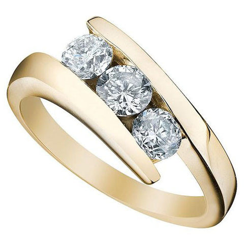 I1/G Round Brilliant Cut 1.01Ct Diamond 14K White / Yellow / Rose Gold 6.95MM Three Stone Anniversary Ring Band