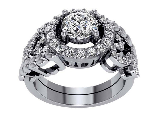 Excellent I1/G 1.60Ct Round Brilliant Cut Diamond 14K White / Yellow / Rose Gold Bridal Ring Set Engagement Band
