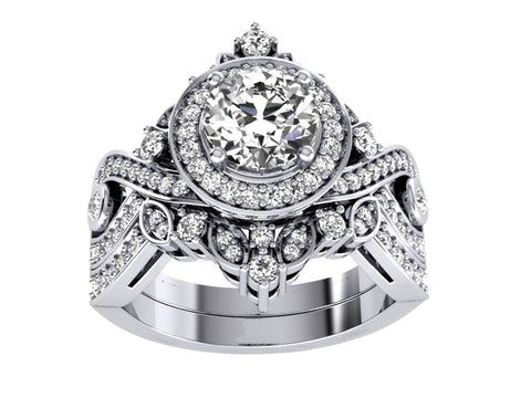 I1/G Huge 2.00Ct Not Enhanced Diamond 14Kt Solid Gold Prong & Bezel Set Designer Bridal Ring Set Engagement Band
