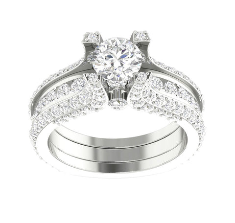 I1/G Real 3.75TCW Diamond 14kt White / Yellow / Rose Gold Excellent Bridal Engagement Ring Set Band 8.00MM