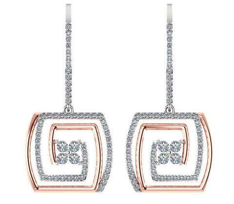 Prong set I1/G 1.80Ct Not Enhanced Diamond Jewelry Solid 14K Two-Tone Gold Dangle Chandelier Earrings