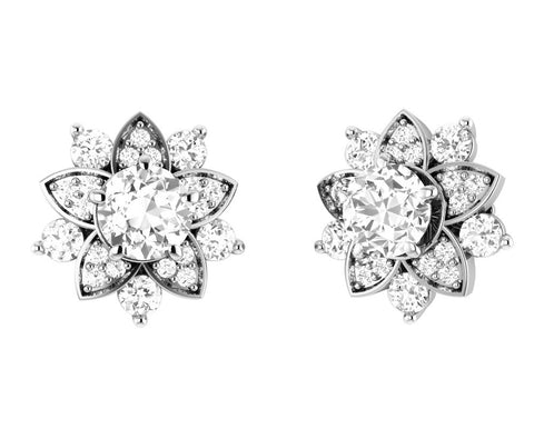 Huge I1/G 2.30Ct Not Enhanced Diamond Prong Set Cluster Studs Earrings 14Kt White / Yellow / Rose Gold