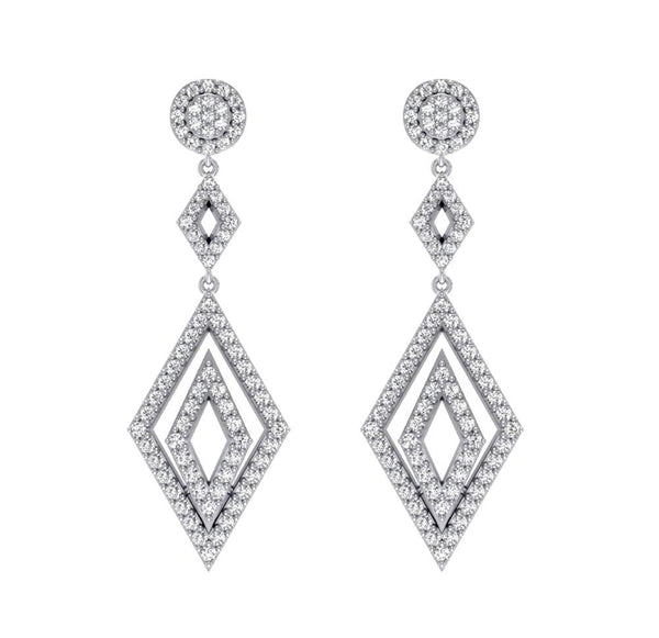 I1/G Huge 1.85Ct Real Diamond Solid 14Kt White Gold Prong & Channel Set Dangle Chandelier Earrings