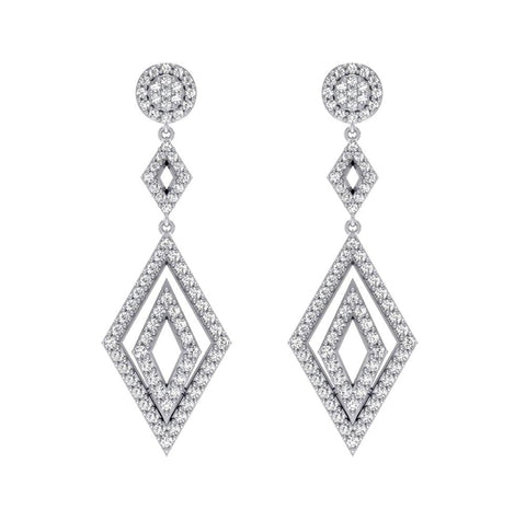 I1/G Huge 1.85Ct Real Diamond Solid 14Kt White Gold Prong & Channel Set Dangle Chandelier Earrings