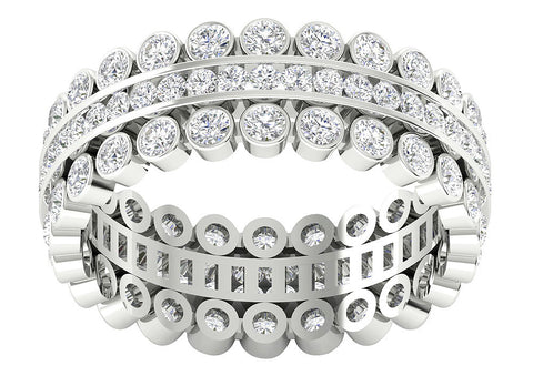 I1/G Huge 2.25Ct Round Brilliant Cut Diamond Channel & Bezel Set 3 Row Eternity Engagement Ring Band 14K Solid Gold