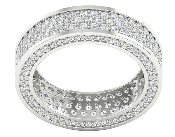 I1/G Huge 3.25Ct Natural Diamond 14K White / Yellow / Rose Gold 3 Row Eternity Ring Engagement Band
