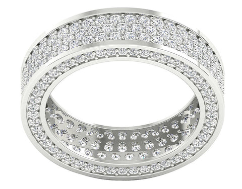 I1/G Huge 3.25Ct Natural Diamond 14K White / Yellow / Rose Gold 3 Row Eternity Ring Engagement Band