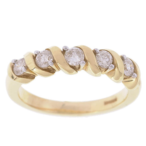 Sparkly I1/G  0.75Ct Real Diamond 14Kt White / Yellow / Rose Gold Bar & Prong Set Five Stone Wedding Ring Band