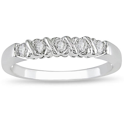 I1/G Real 0.50Ct Diamond Jewelry Solid 14Kt White Gold Comfort fit Polished Shiny Five Stone Engagement Ring Band