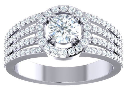 I1/G Real 1.50Ct Diamond Jewelry Halo Set Solitaire Engagement Ring Band Prong Set 14Kt White / Yellow / Rose Gold