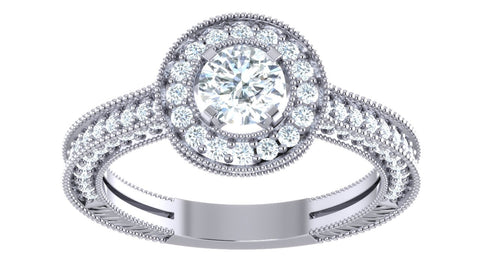 I1/G Not Enhanced 1.50CTW Diamond Solid 14K White Gold Prong Set Halo Set Solitaire Engagement Ring Band