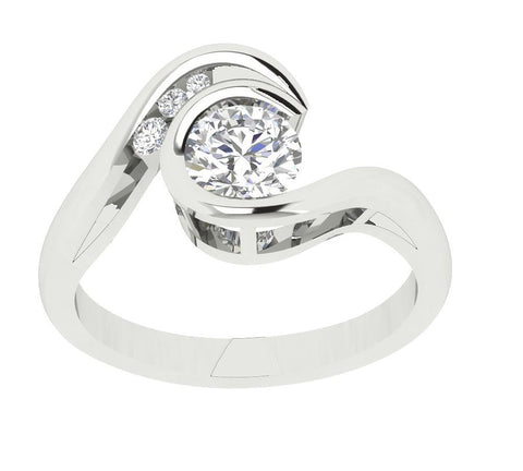 Solid 14K White Gold I1/G Round Brilliant Cut 0.90Ct Diamond Channel & Bezel Set Unique Journey Solitaire Engagement Ring Band