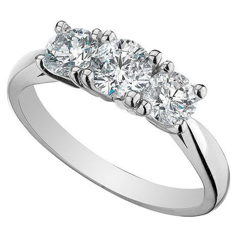 Prong Set I1/G Real 1.01Ct Diamond Three Stone Ring Engagement Band 14Kt White / Yellow / Rose Gold