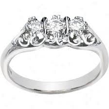 Unique Three Stone Engagement Ring Band I1/G 0.55Ct Not Enhanced Diamond Jewelry Solid 14Kt White Gold